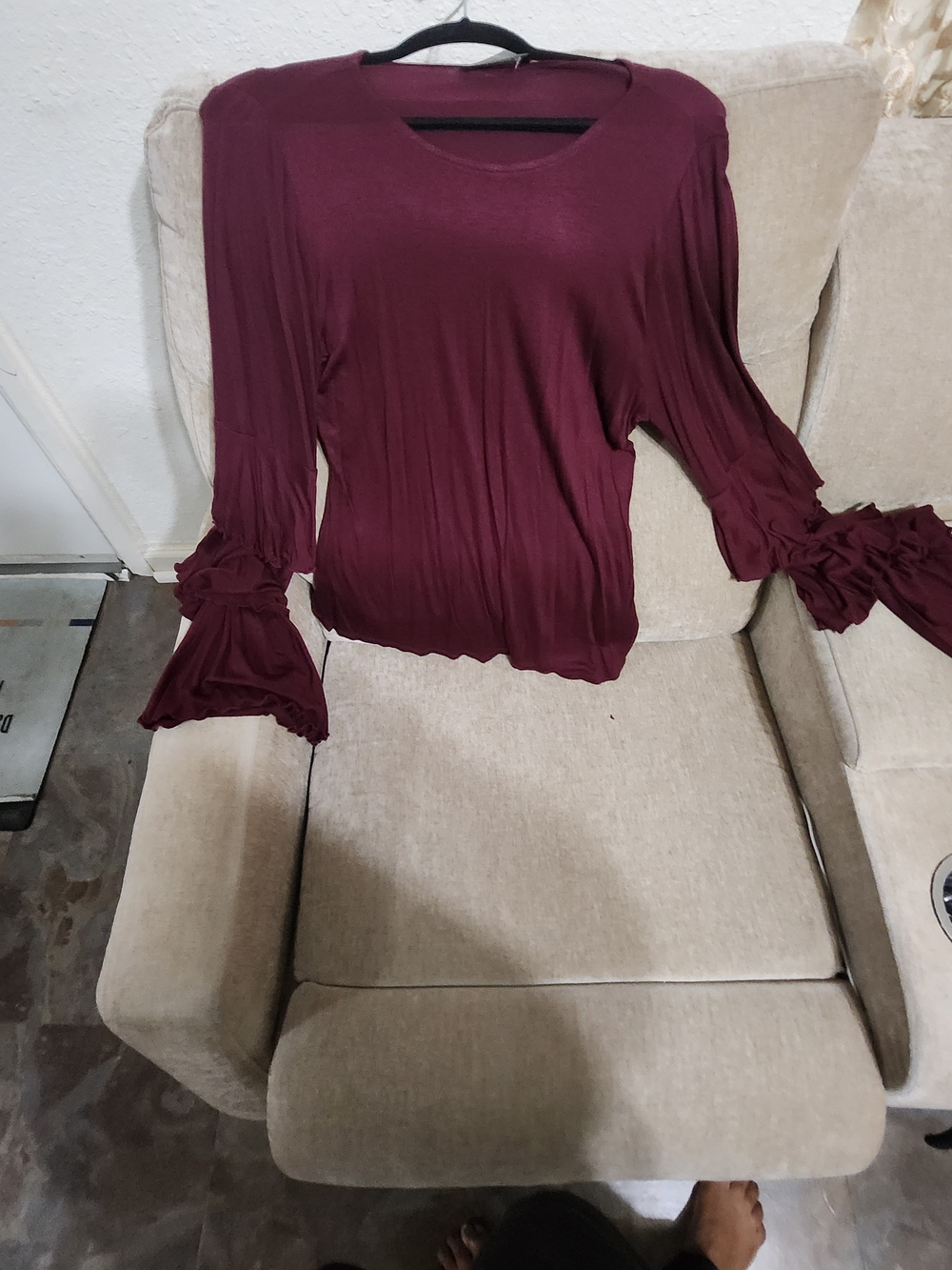 Women's Burgundy Ruffled Bell Sleeve Top